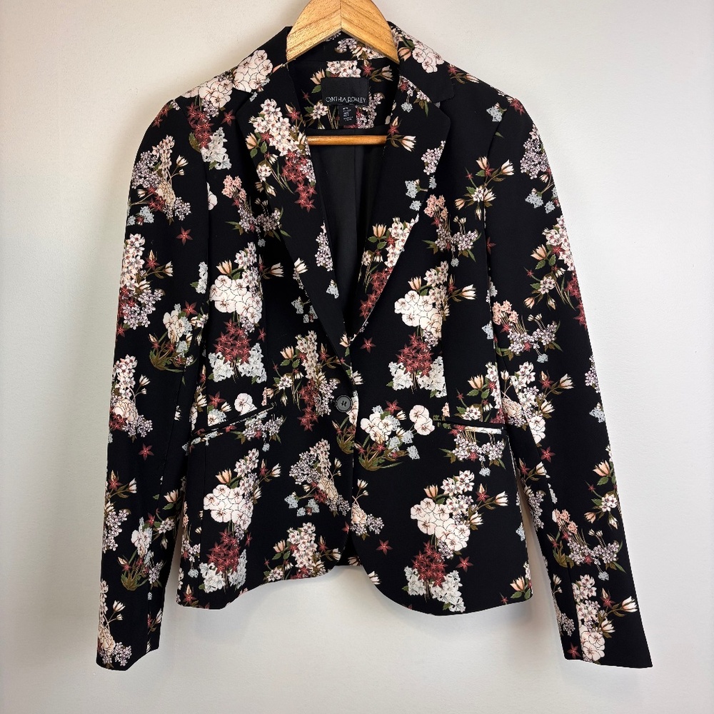 Cynthia Rowley Floral Blazer Black